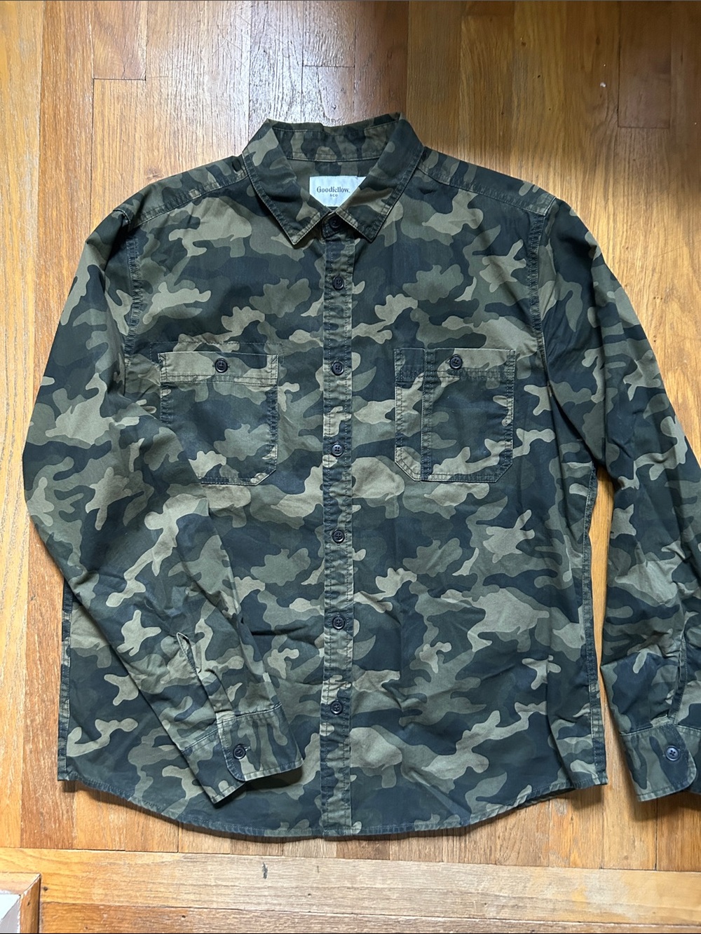 Goodfellow & Co Olive and Black Camo Button-Up Shirt